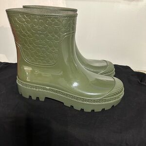 Coach Olive Green Logo Rain Boots